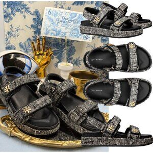 🆕 TORY BURCH 🧿 NWOB Kira Sport Sandal, Black Ivory Multi Tweed Dad Sandal, 8.5